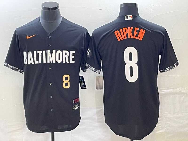 Mens Baltimore Orioles #8 Cal Ripken Jr Number Black 2023 City Connect Cool Base Stitched Jersey